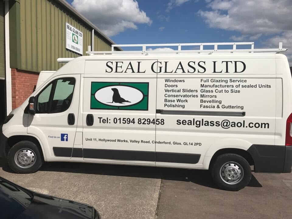 The Seal Glass Ltd van outside the workshop in Cinderford
